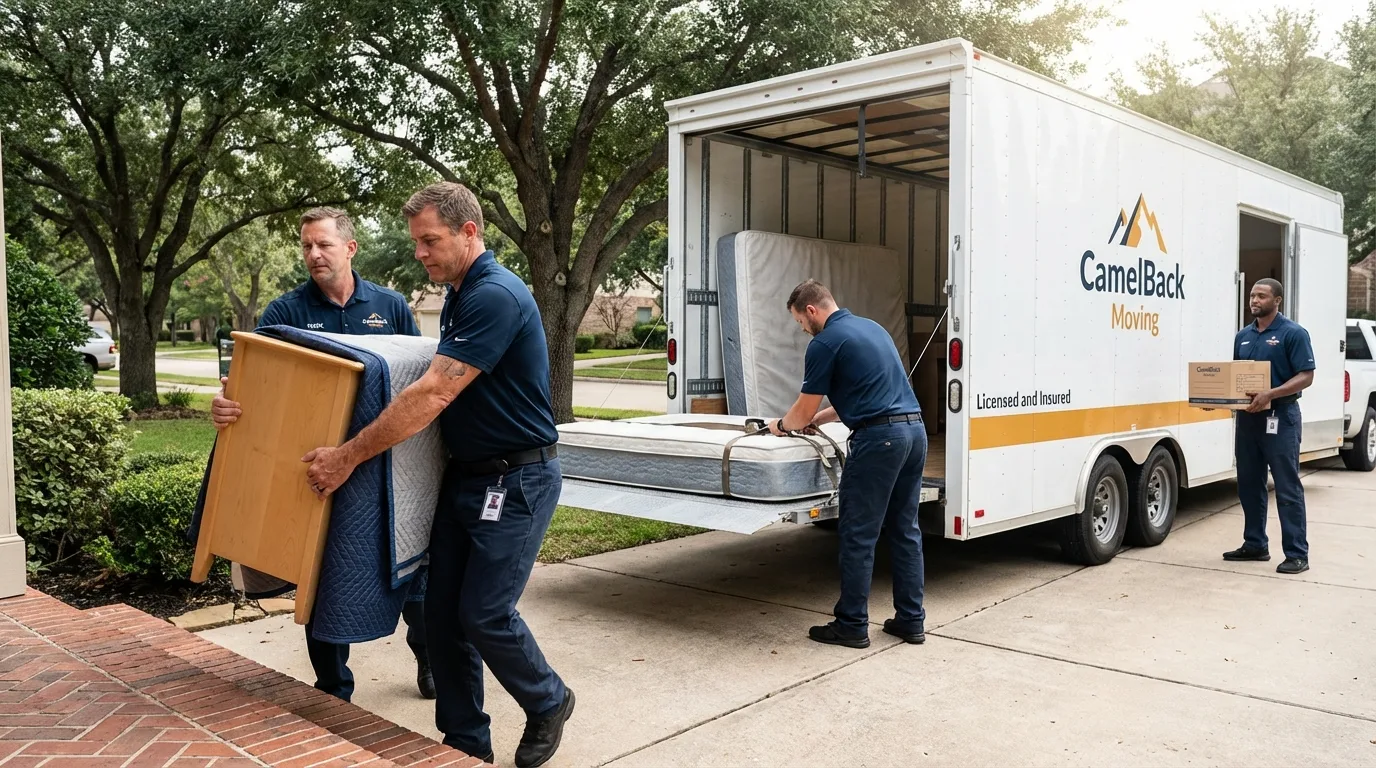 Crew loading residential truck for cross-state move from Vinita, OK