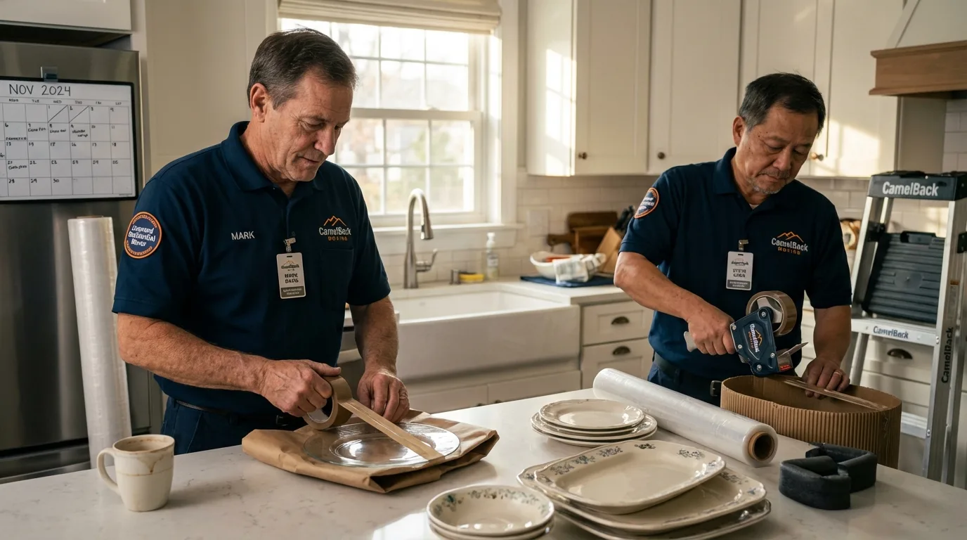 Professional crew packing kitchen dishware in Vinita, OK